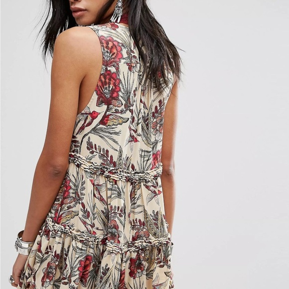 Free People Purple Haze hummingbird tiered v neck tunic size XS floral hi low - Picture 4 of 9